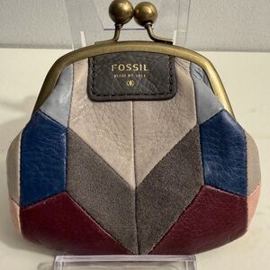 Fossil kiss lock patchwork leather coin purse.